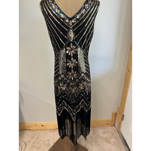 Black Dress with Gold sequins M With Bottom Fringe,Sexy,Heavy Embellishments - Picture 7 of 13